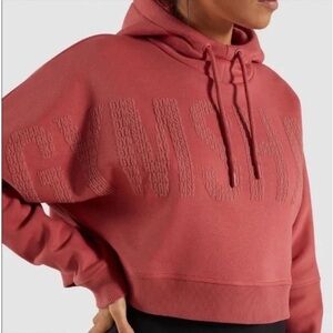 Gymshark Pink Rust Spellout Repeat Cropped Hoodie - Pink Rust XL
